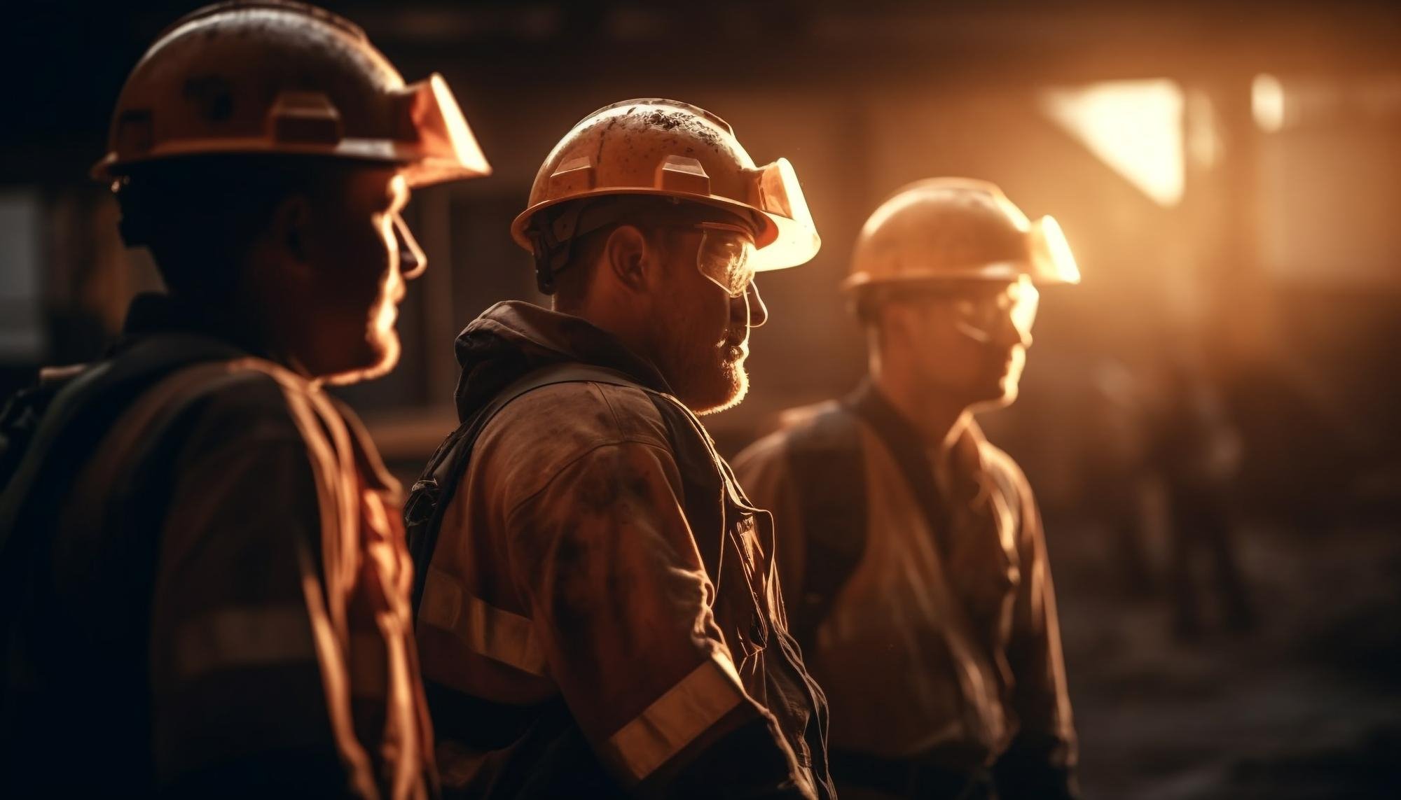 hardhat wearing men work together build factory generated by ai 1